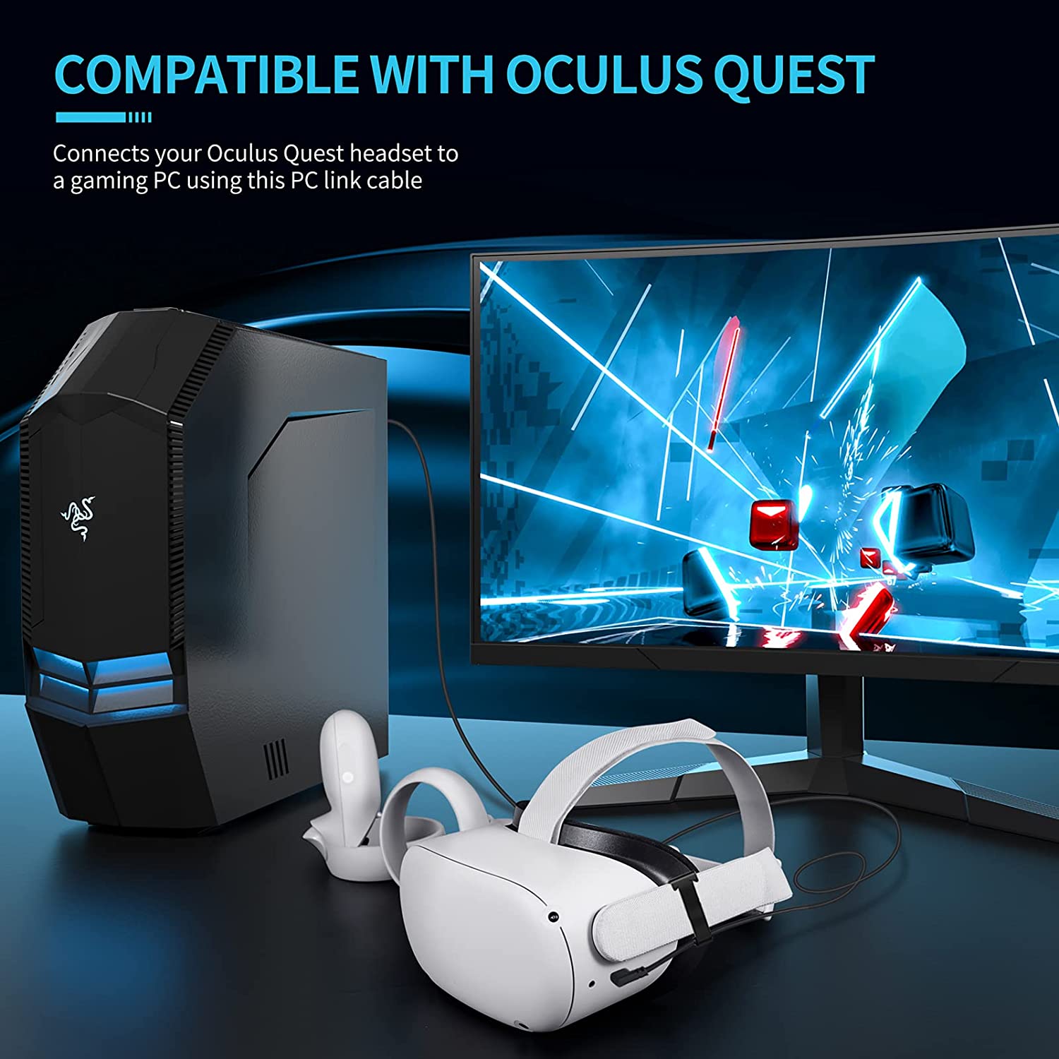 YRXVW Link Cable for Oculus Quest 2, 10ft Link Cable for Pc Gaming and Steam, High Speed Data Transfer Cable and Fast Charging Cable, USB 3.2 A to C Charger Cord for VR Quest 2/1 - Image 3