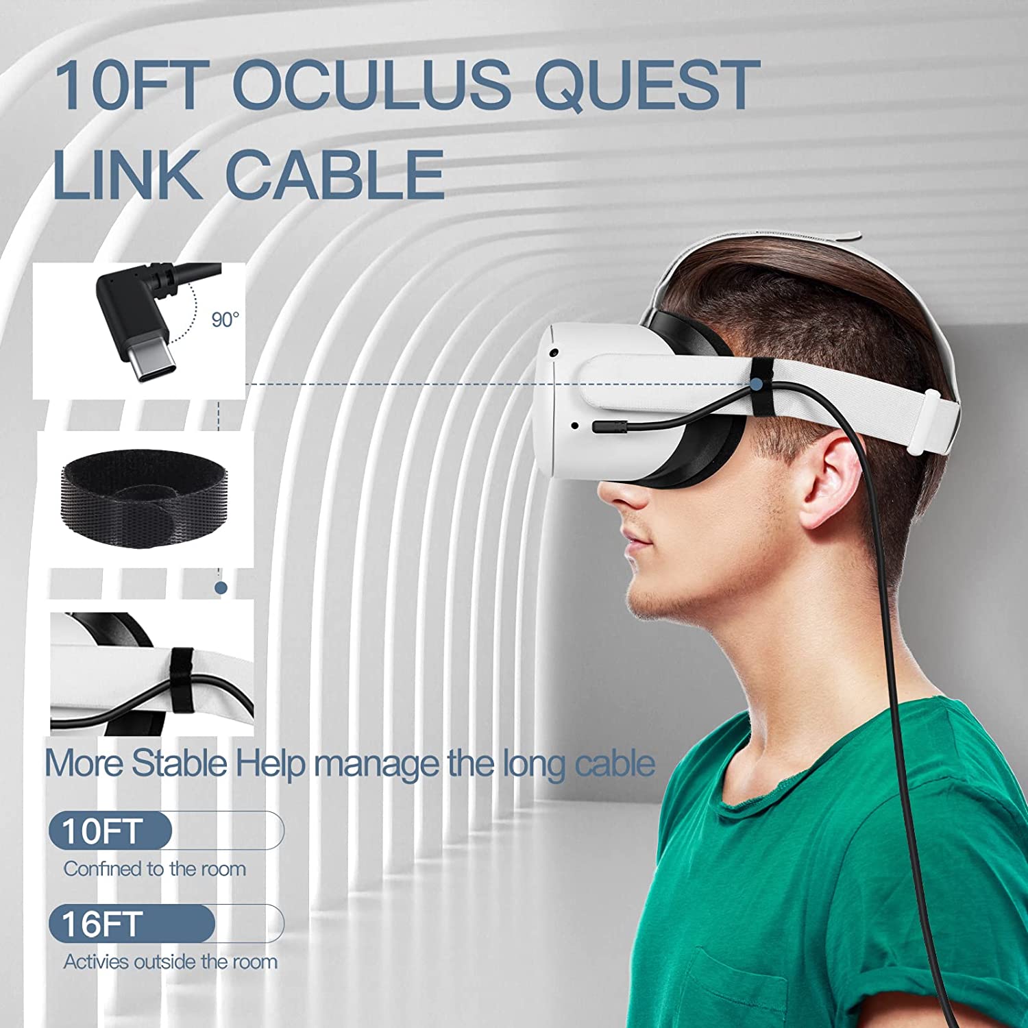 YRXVW Link Cable for Oculus Quest 2, 10ft Link Cable for Pc Gaming and Steam, High Speed Data Transfer Cable and Fast Charging Cable, USB 3.2 A to C Charger Cord for VR Quest 2/1 - Image 4