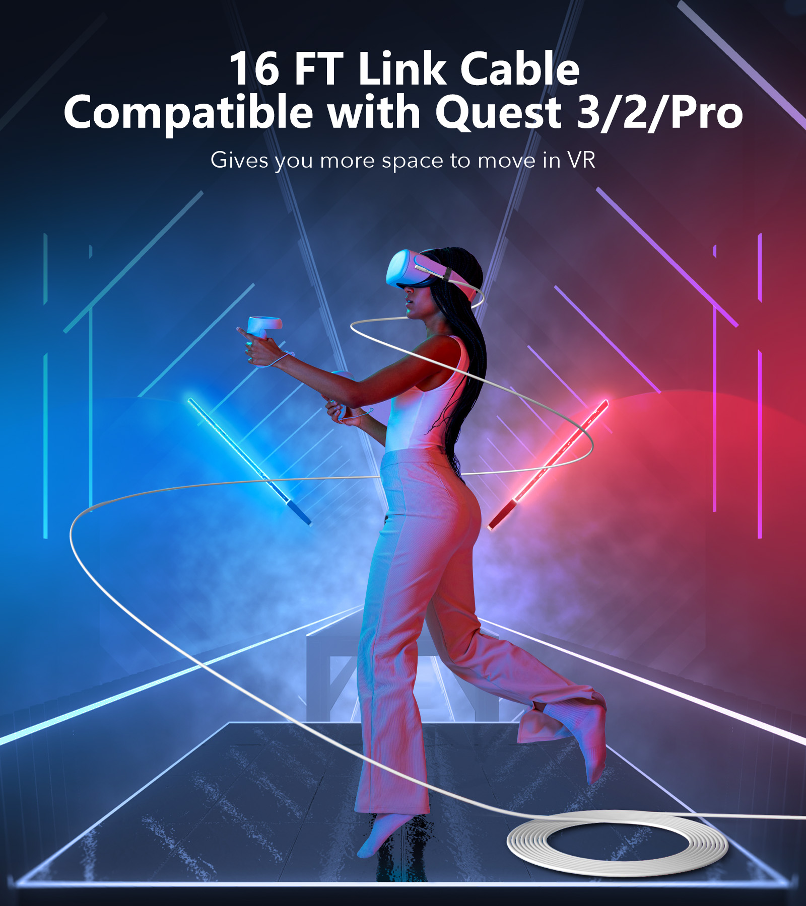 YRXVW Link Cable 10ft Compatible with Meta/Oculus Quest 3s,Quest 3,Quest 2/Pro, Pico 4 Accessories VR Headsets, Charging Cable High Speed Data Wire Steam - Image 6